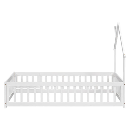 Twin Floor Bed with Fence – White Finish