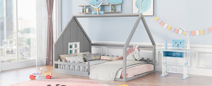 Full House Bed with Window Gray