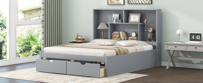 Queen Platform Bed with Storage Drawers Gray