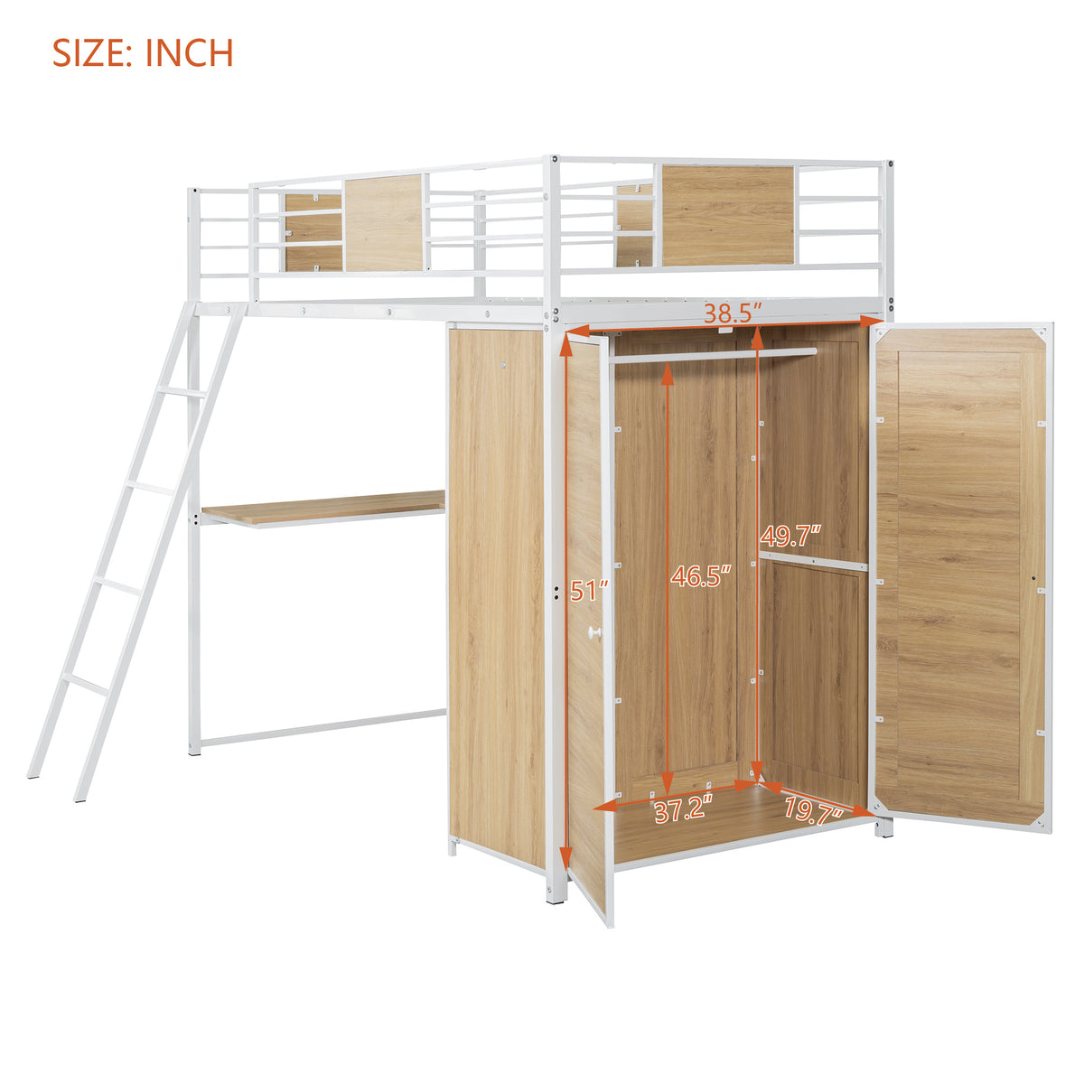Twin Loft Bed with Desk Gray