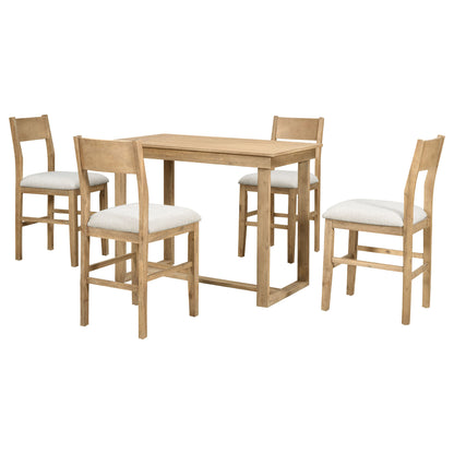 Farmhouse Counter Dining Set (5 pcs) – Brown & Beige