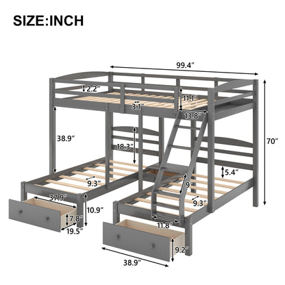 Full Triple Bunk Bed Gray