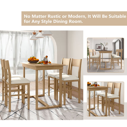 Farmhouse Counter Dining Set (5 pcs) – Brown & Beige