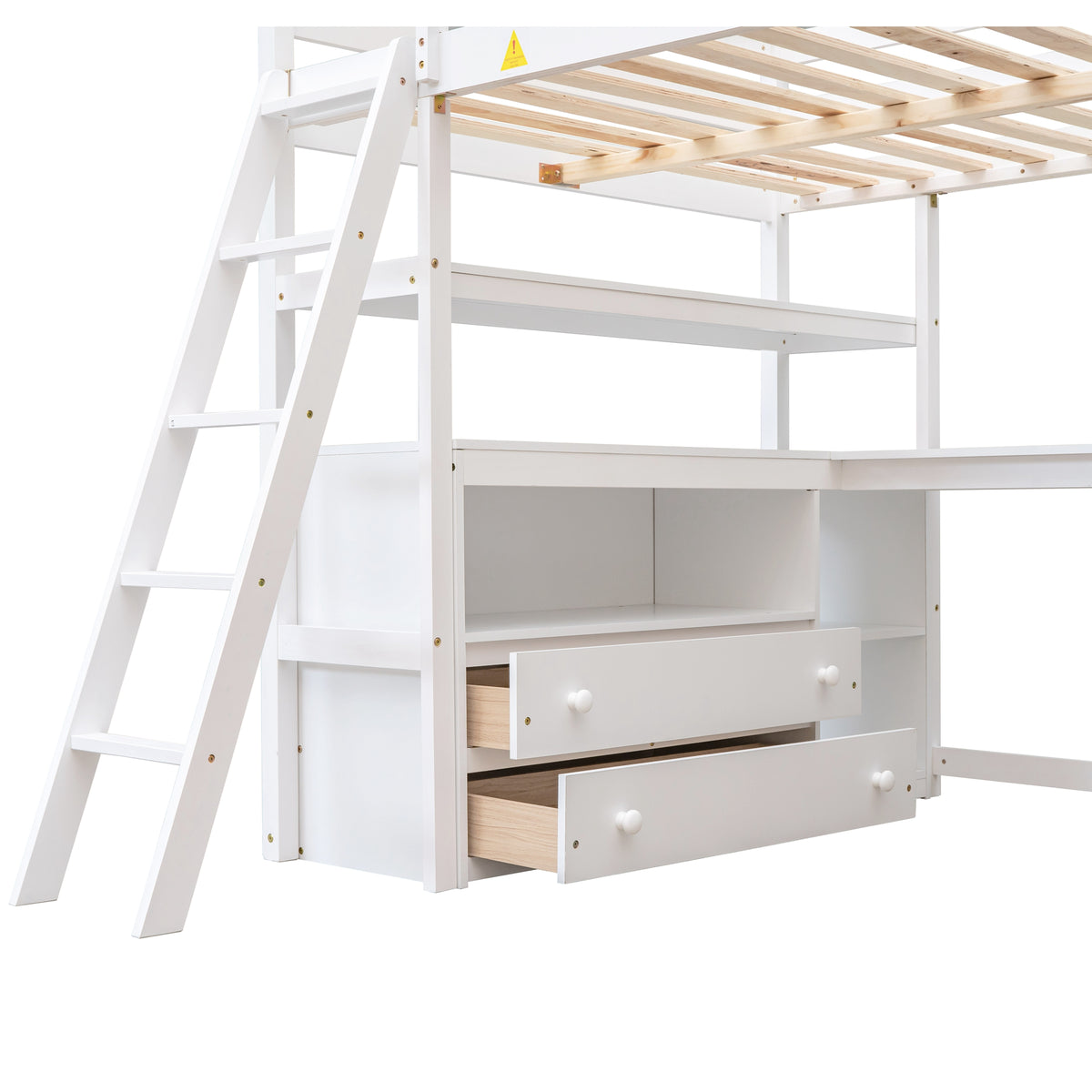 Full Loft Bed with Desk and Drawers White