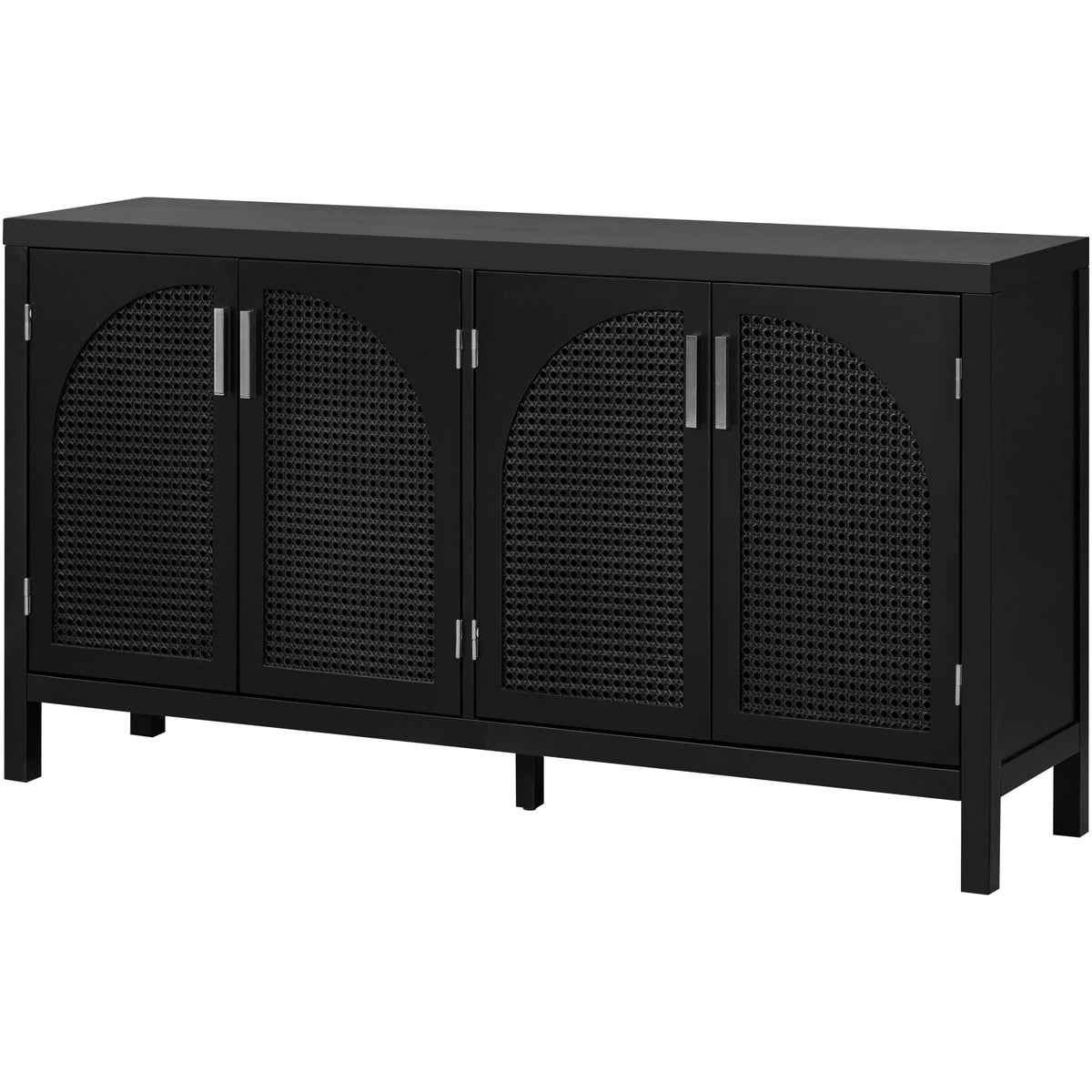 Storage Sideboard with Rattan Doors Black