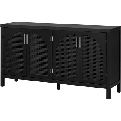 Storage Sideboard with Rattan Doors Black