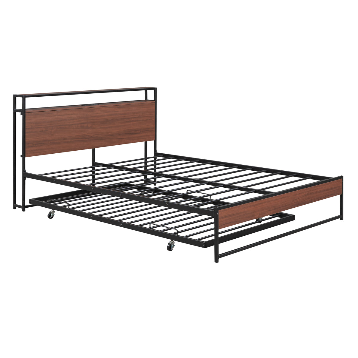 Queen Metal Platform Bed with USB Ports Black
