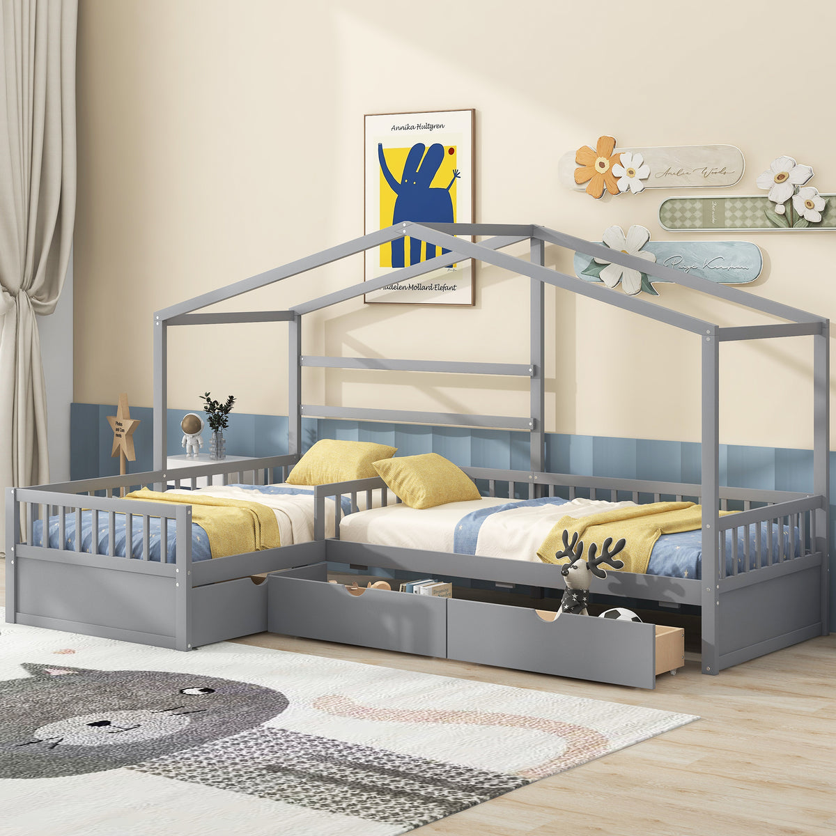 Twin House Bed Gray