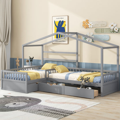Twin House Bed Gray