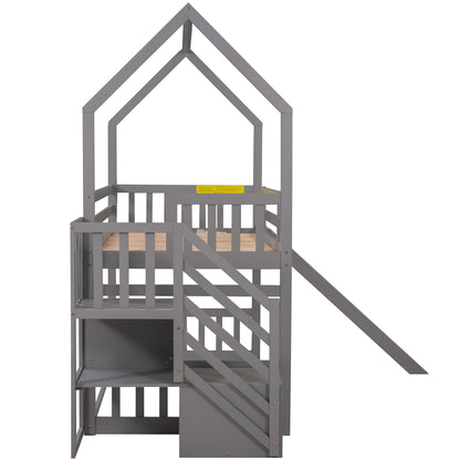 Twin Over Twin Bunk Bed with Storage Gray