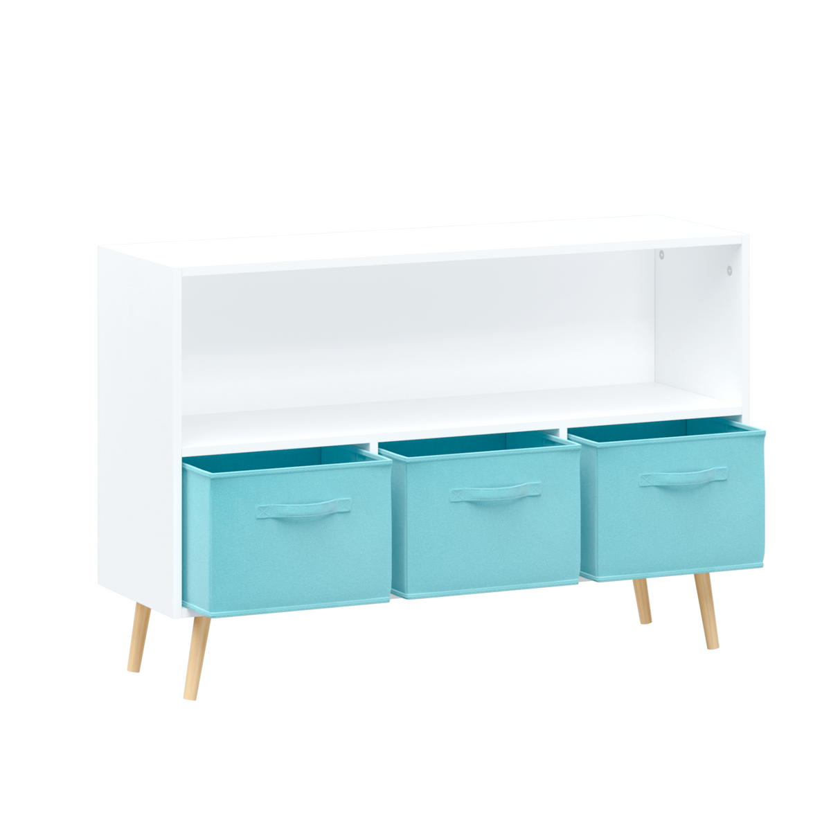Kids Bookcase with Fabric Drawers White Blue