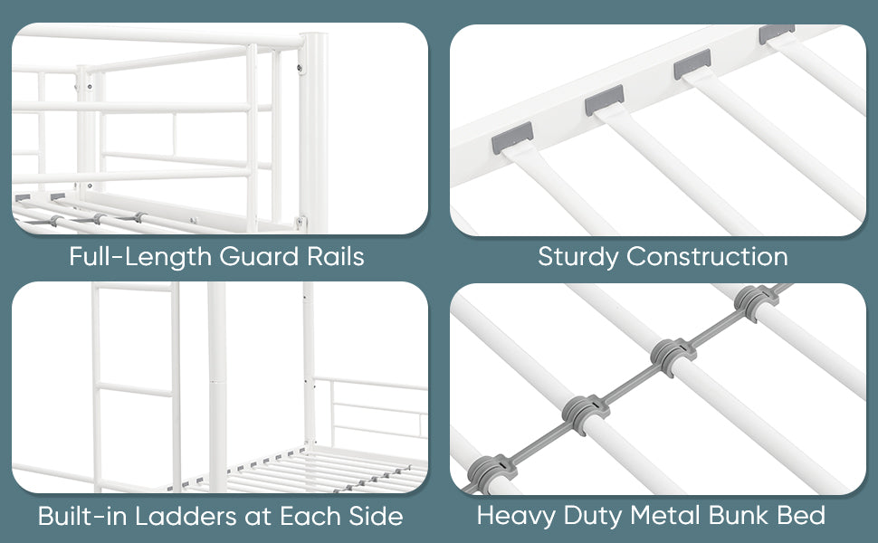 Twin Metal Bunk Bed with Safety Rail White