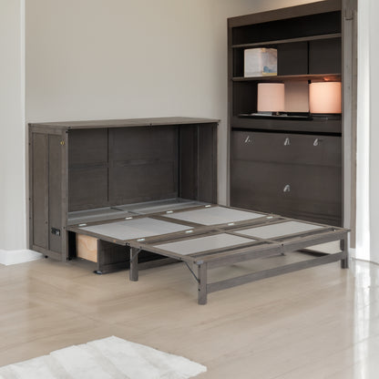 Queen Murphy Bed with Built-In Charging Station – Beige