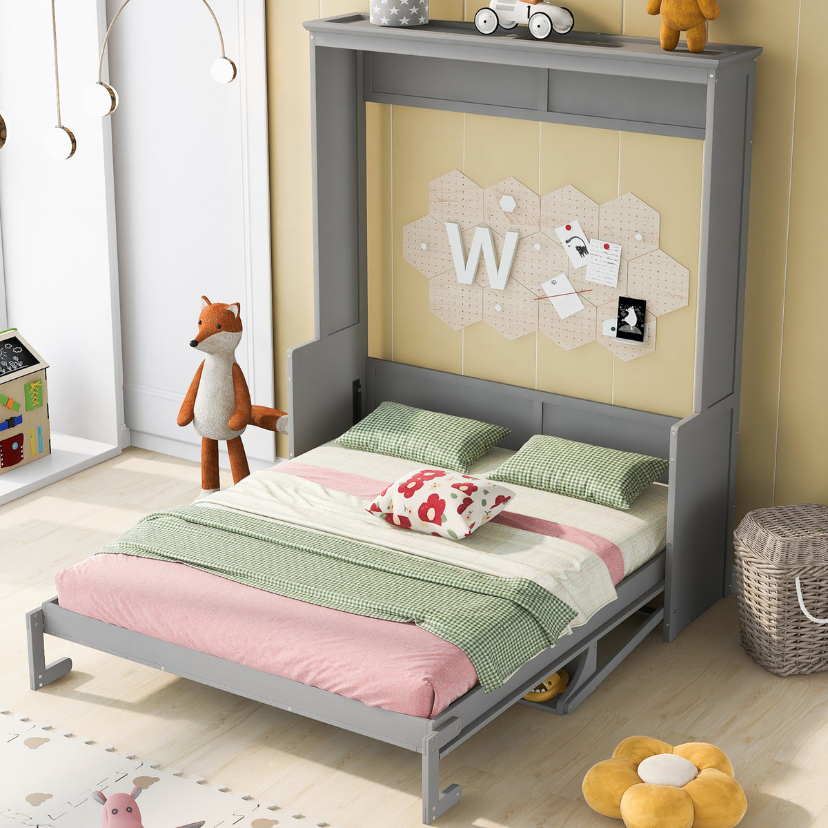 Queen Murphy Bed with Storage Gray