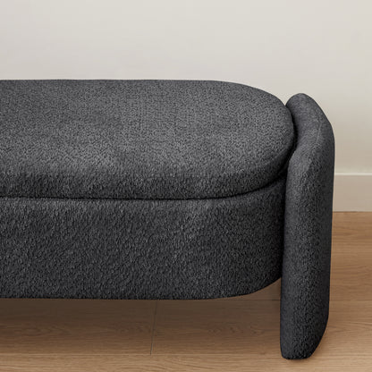 Oval Fabric Storage Ottoman – Dark Grey