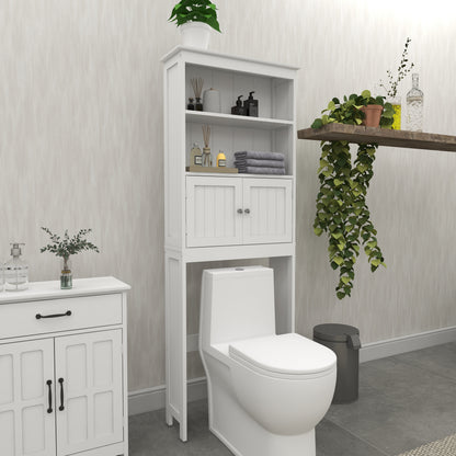 2-Tier Over-Toilet Storage Cabinet – Wood Finish Bathroom Spacesaver with 2 Doors