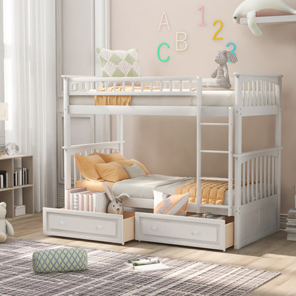 Twin Bunk Bed with Drawers White