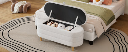 Sherpa Fabric Storage Ottoman Bench – White