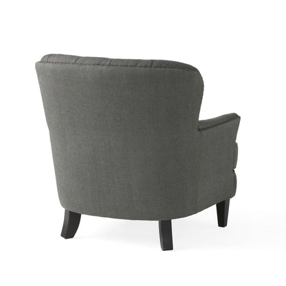 Modern Grey Fabric Club Chair with Ottoman – Upholstered Lounge Set