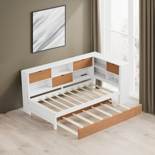 L-Shaped Captain’s Bed with LED Lights Walnut