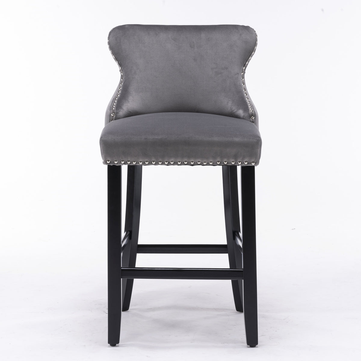 Velvet Wingback Bar Stool Set (2 pcs) – Gray