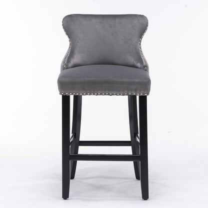 Velvet Wingback Bar Stool Set (2 pcs) – Gray