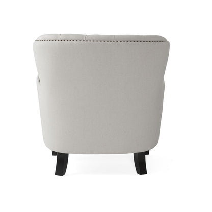 Light Grey Fabric Armchair with Ottoman