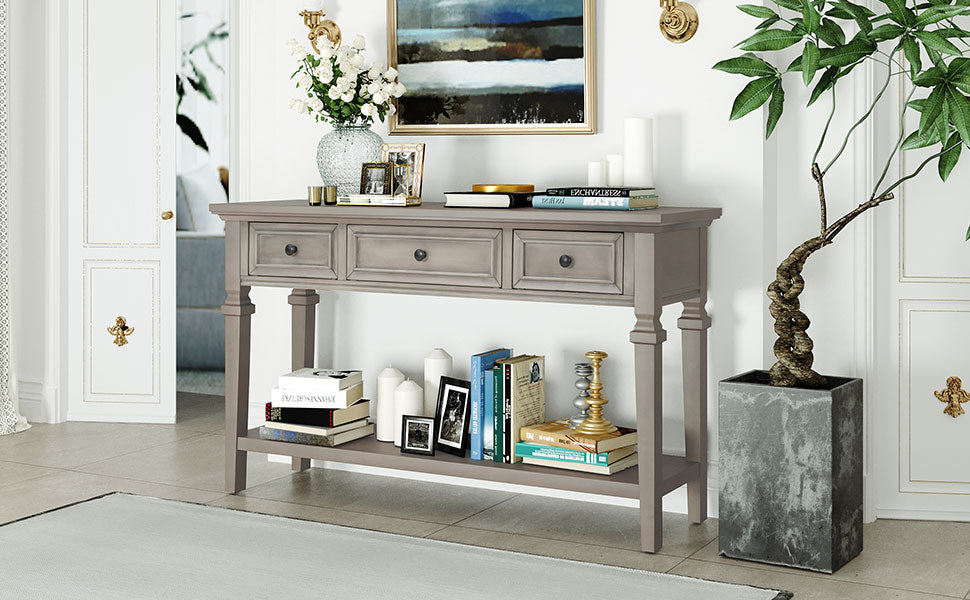 Gray Wood Console Table with Drawers
