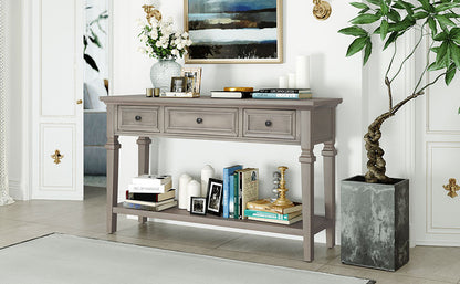 Gray Wood Console Table with Drawers