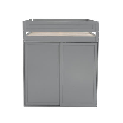 Full Loft Bed with Wardrobe Gray