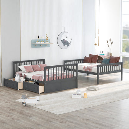 Convertible Full Bunk Bed with Drawers Gray