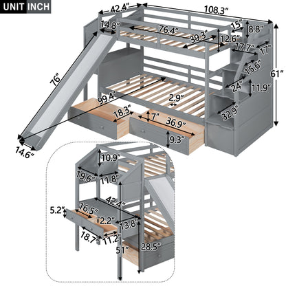 Twin Bunk Bed with Storage Gray