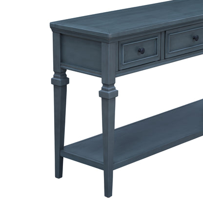 Navy Wood Console Table with Drawers