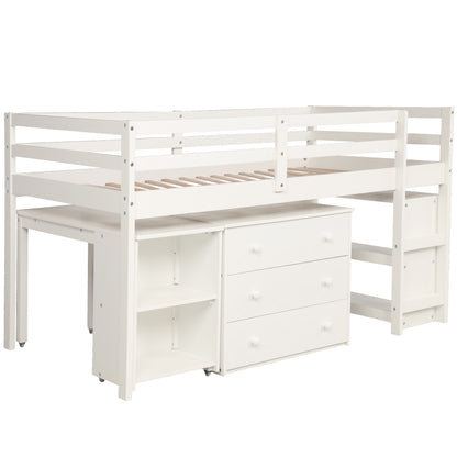 Twin Loft Bed with Desk White