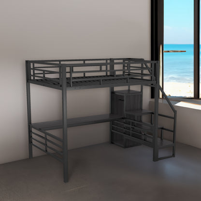 Full Metal Loft Bed with Desk Black