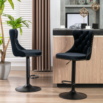 Swivel Velvet Bar Stool Set (2 pcs) – Black
