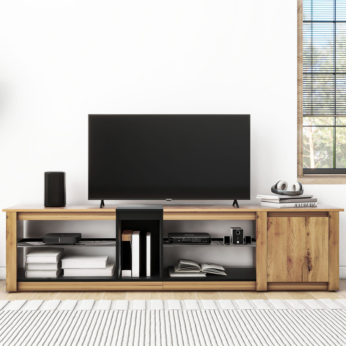 Modern LED TV Stand with Media Storage