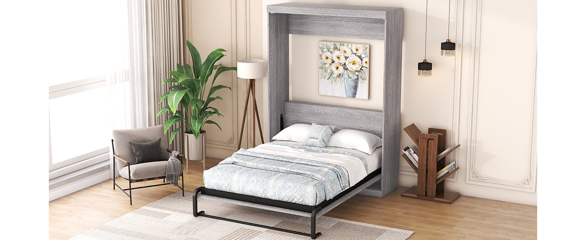 Full Murphy Bed Foldable Design Gray Finish
