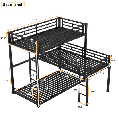 Metal Triple Bunk Bed Black