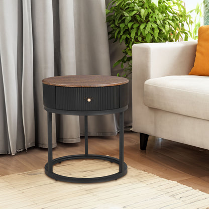 Round Side Table with Drawer White