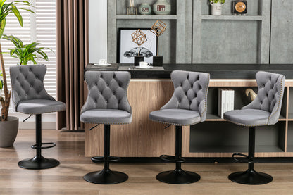 Swivel Velvet Bar Stool Set (2 pcs) – Gray