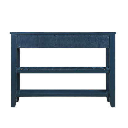 Mid-Century Console Table with Storage Drawers – Navy Blue