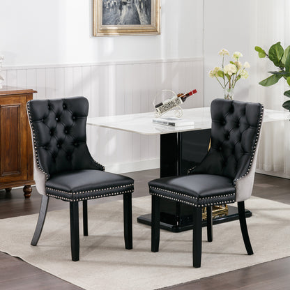Tufted PU Dining Chairs Set of 2 Black Gray