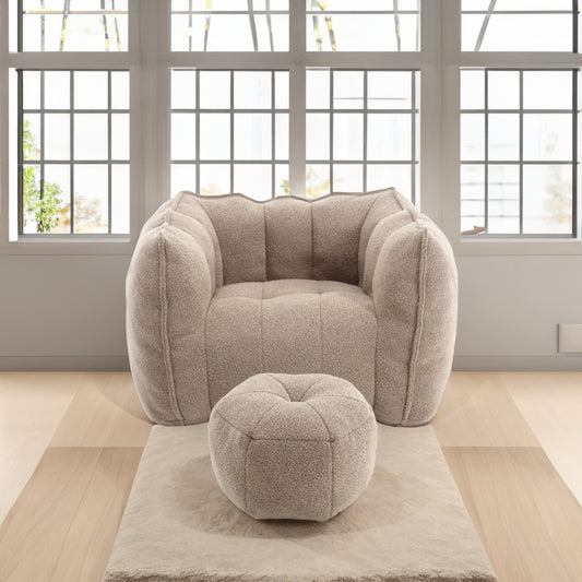 Soft Bean Bag Chair with Footstool Beige