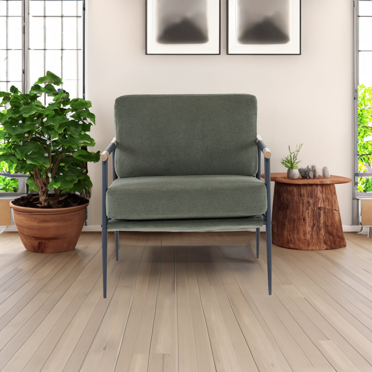 Green Soft Fabric Reading Chair with Metal Frame