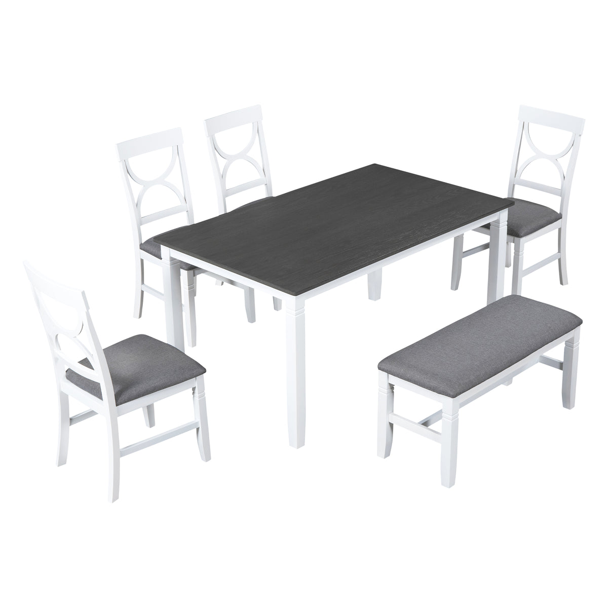 6-Piece Farmhouse Dining Set – Gray & White