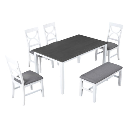 6-Piece Farmhouse Dining Set – Gray & White