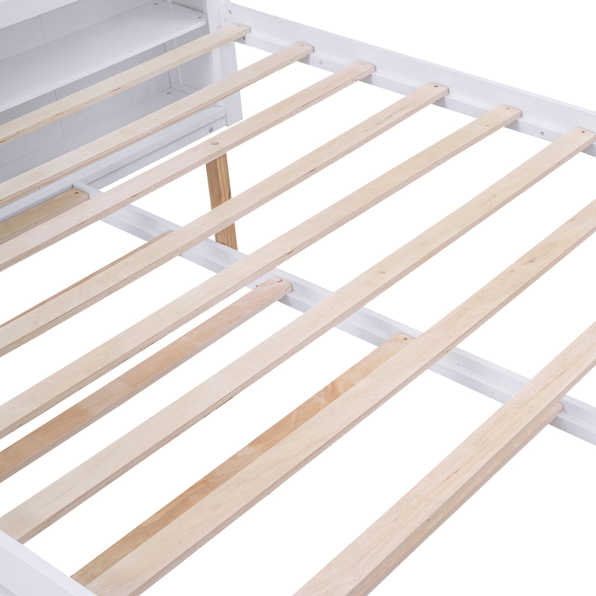 Queen Storage Platform Bed with Trundle White