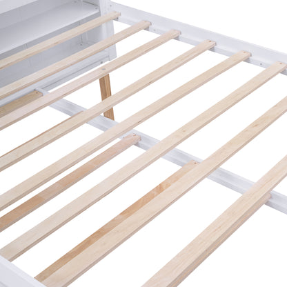 Queen Storage Platform Bed with Trundle White