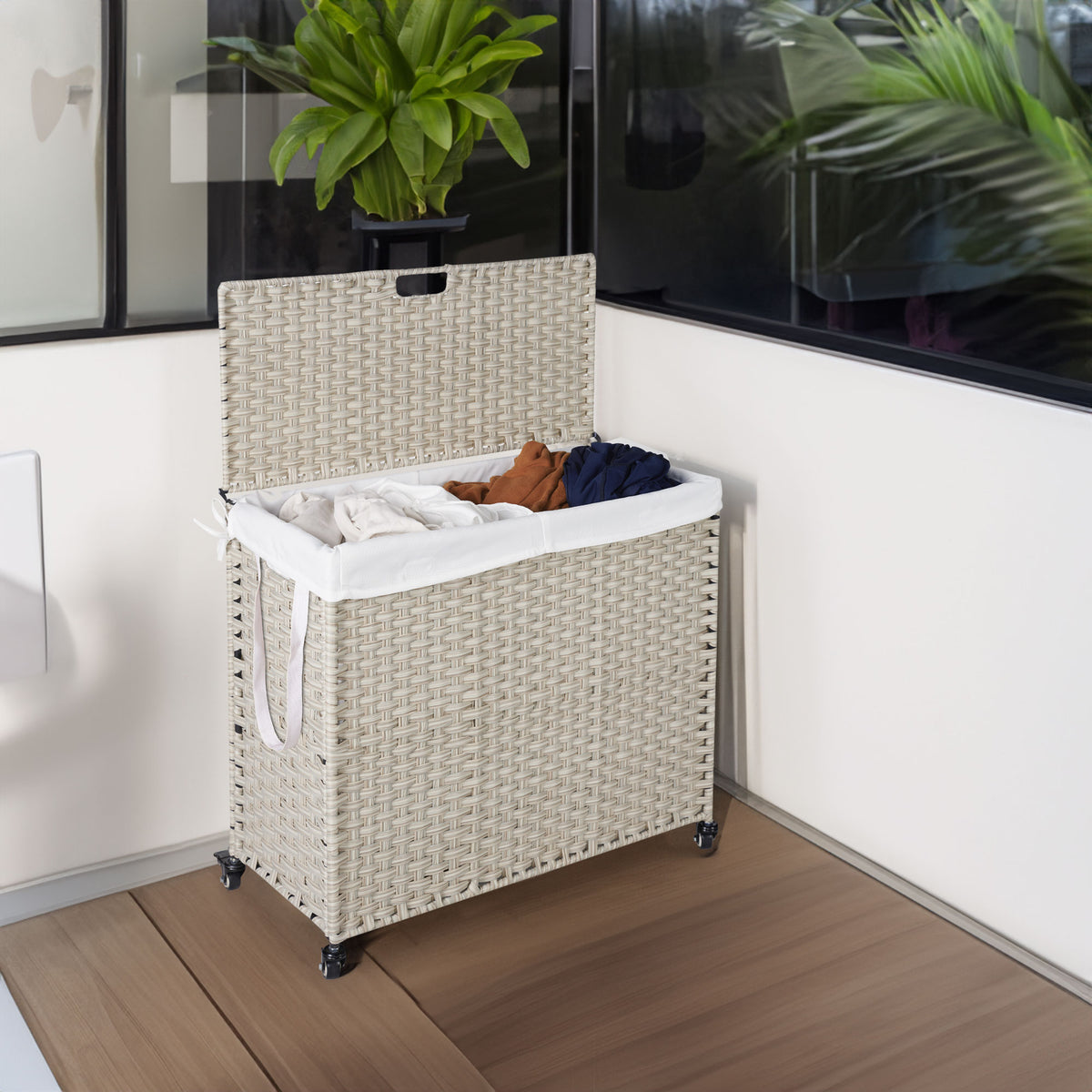 Grey Laundry Hamper with Lid and 2 Removable Bags